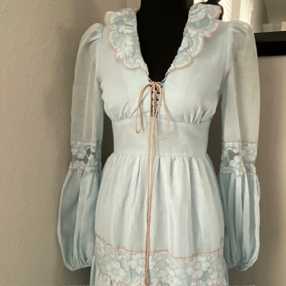 VINTAGE Gunne Sax Blue Lace Long Maxi Prairie Boho Dress Sz XS - Picture 6 of 15